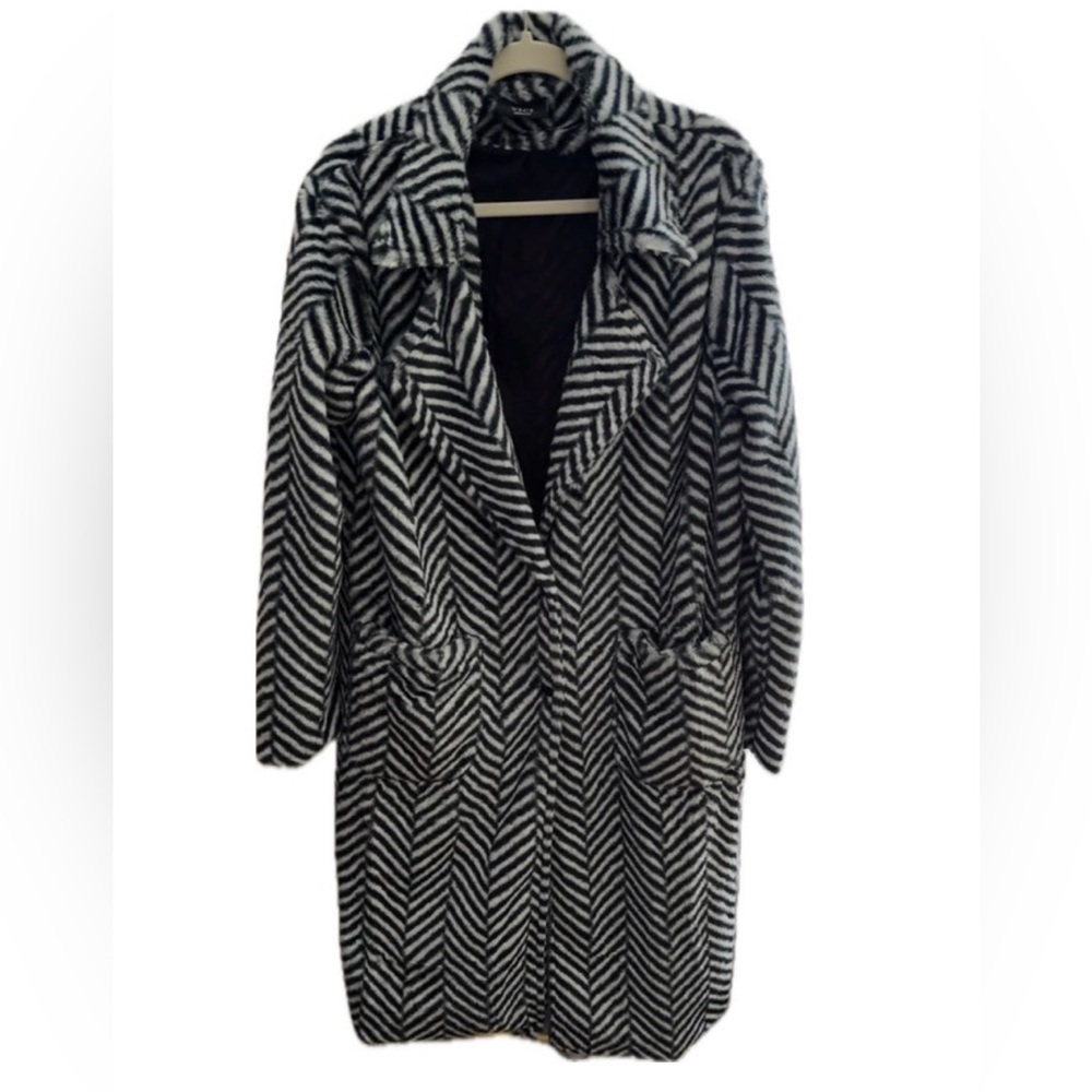 Soft Black & White Herringbone Long Coat